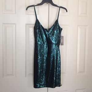 Glisten to Me Teal Sequin Surplice Mini Dress